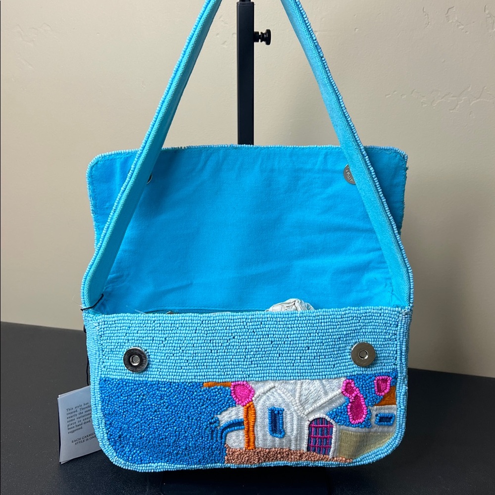 America & Beyond Express | Beaded Santorini Greece Iconic Seascape Shoulder Bag - Picture 11 of 13